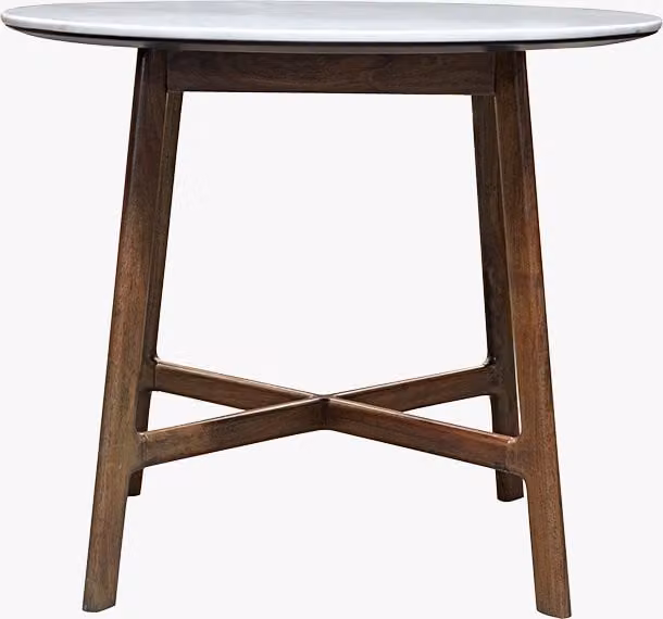 Perch & Parrow Palma Round Acacia and Marble Dining Table in White and Brown