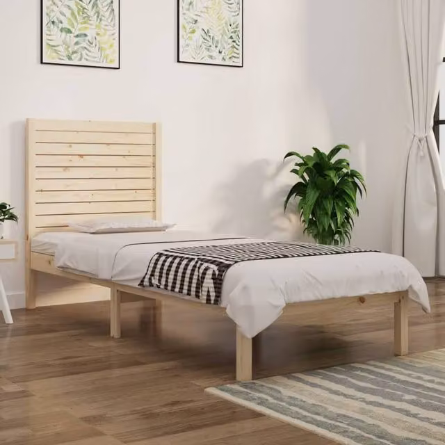 Berkfield Home Single Solid Wood Pine Bed Frame in Brown, W/D/H: 90 x 190 cm