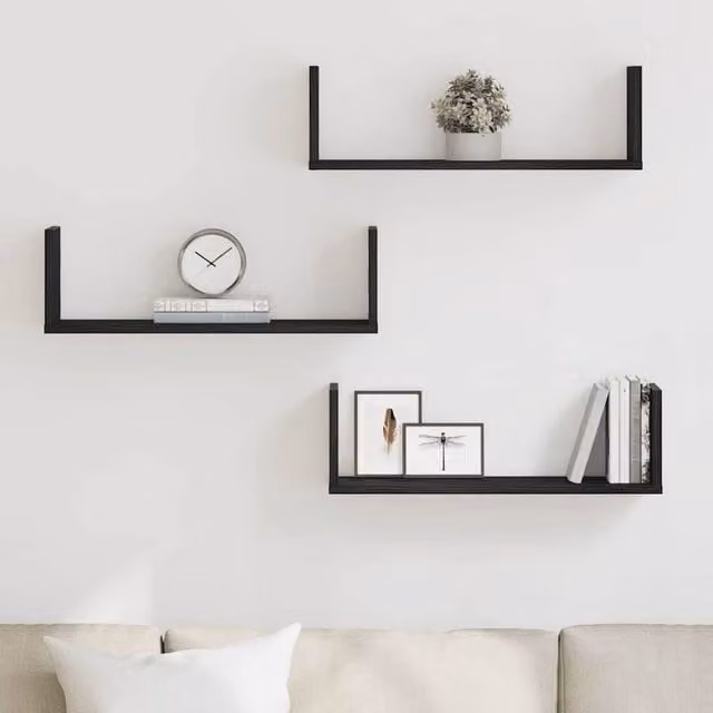 Berkfield Home Durable Wall Mounted Shelves, 3 Piece Set in Black Oak, W: 58 cm, D: 18 cm, H: 18 cm – 1