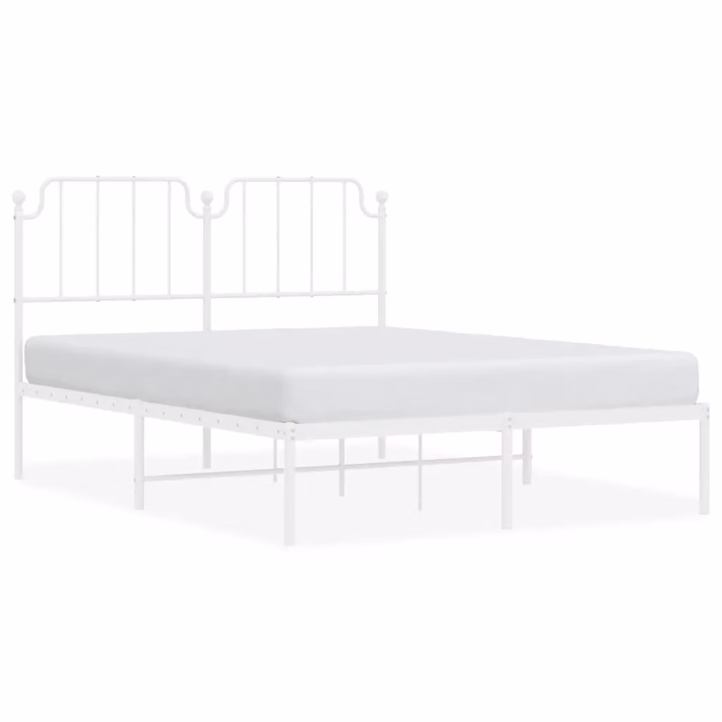Berkfield Home Metal Bed Frame with Headboard in White, W/D/H: 135 x 190 cm – 2