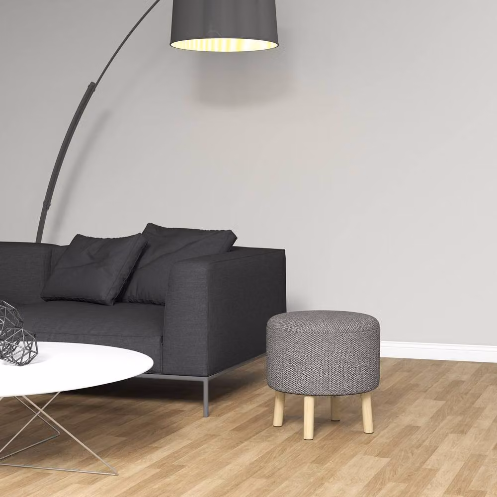 Wyld Haus Roli Round Storage Ottoman in Light Grey Linen Look, W/D/H: 40 x 40 x 39 cm – 8