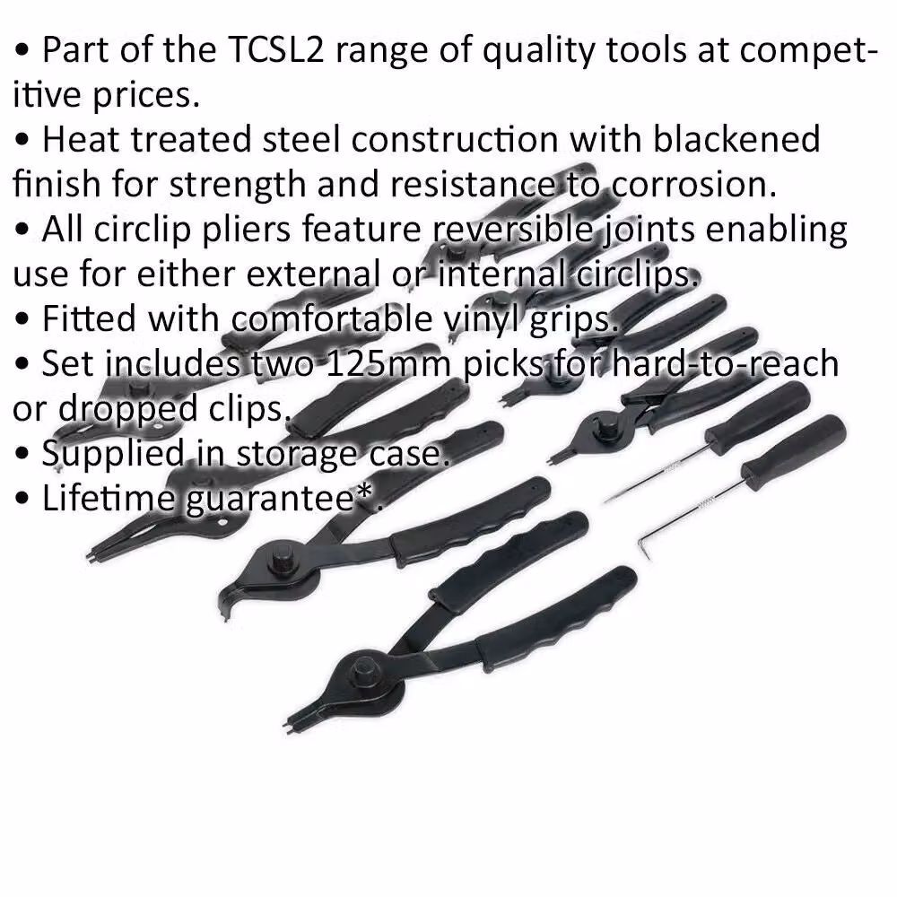 Loops 10 Piece Internal and External Circlip Pliers Set in Black Hardened Steel – 2