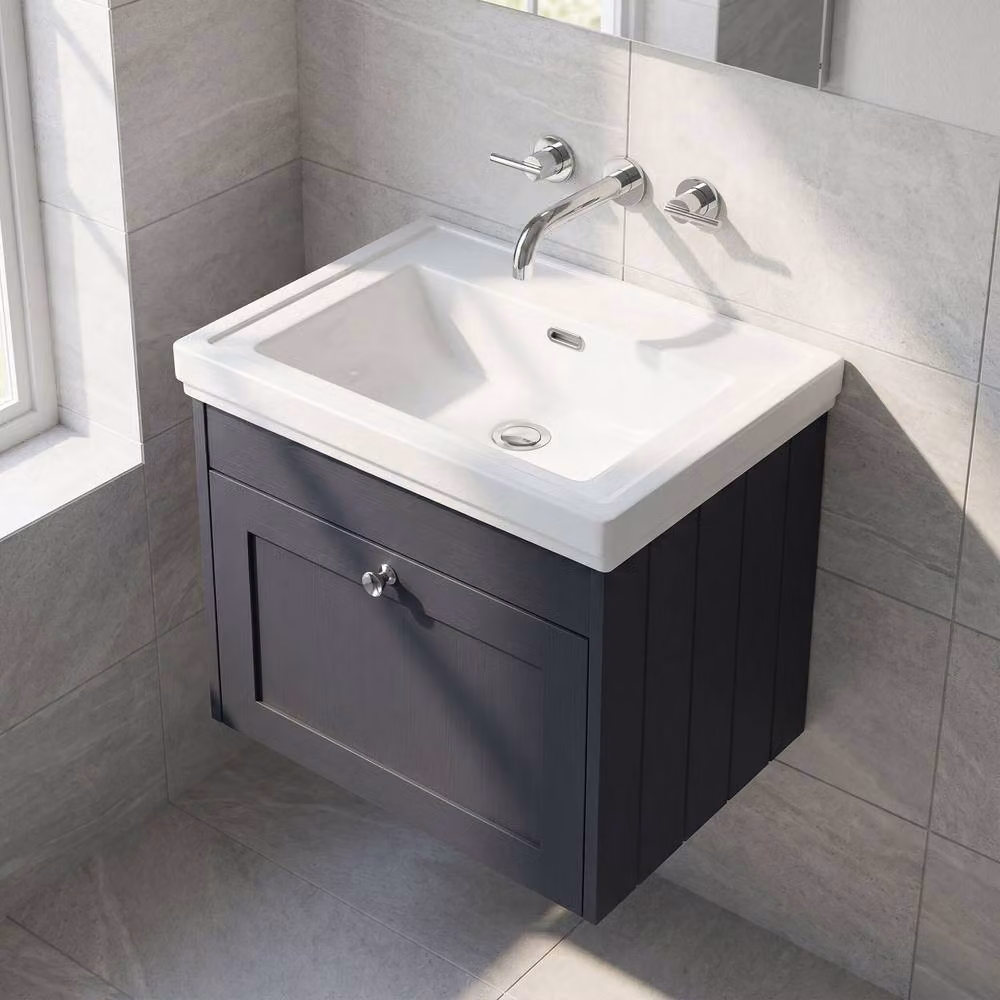 Balterley Modern Wall Hung Single Drawer Bathroom Vanity Unit with Basin in Matt Grey, W/D/H: 60 x 45.3 x 43.1 cm – 3