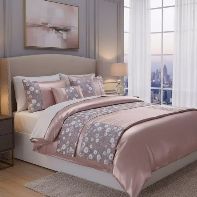 Snug City Pink Floral Embroidery Duvet Cover and Pillowcase Set, Super King, 200 x 200 cm – 1