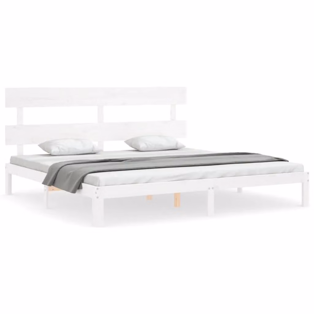 Berkfield Home White Solid Pine Wood Bed Frame with Headboard 200 x 200 cm – 2