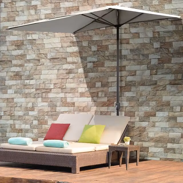 Outsunny Semi Round Half Parasol Umbrella in Beige