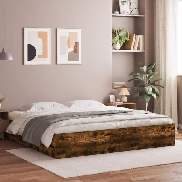 Berkfield Home Modern Bed Frame with Drawers in Smoked Oak Brown, W/D/H: 160 x 200 cm