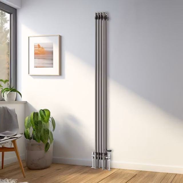Right Radiators Traditional Raw Metal Double Column Vertical Radiator, Silver, H: 180 cm, W: 20 cm, D: 20 cm