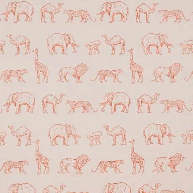 iLiv Prairie Animals Fabric Clementine Cotton Graphic Print in Multicolour Orange and Beige