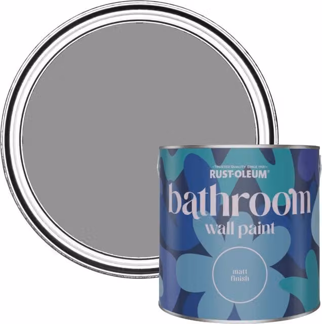 Rust-Oleum Water-Based Matt Bathroom Wall and Ceiling Paint, Grey, 2.5 l – 1