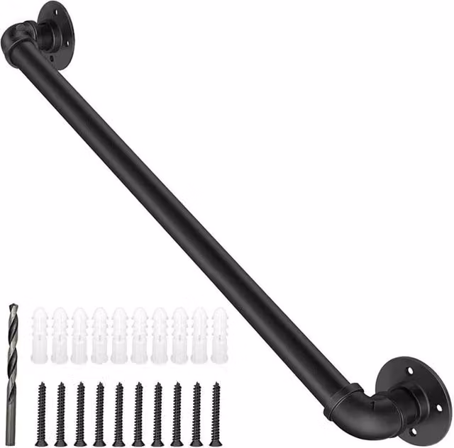 VOGREX Black Metal Adjustable Stair Handrail Set and Wall Mounted Grab Balustrade, 100 cm