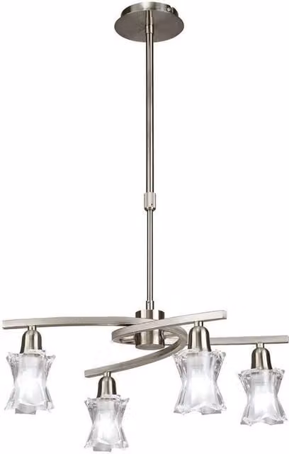 Netlighting Alaska 4 Light Convertible Pendant to Semi Flush Ceiling Light in Grey and Satin Nickel with Transparent Glass