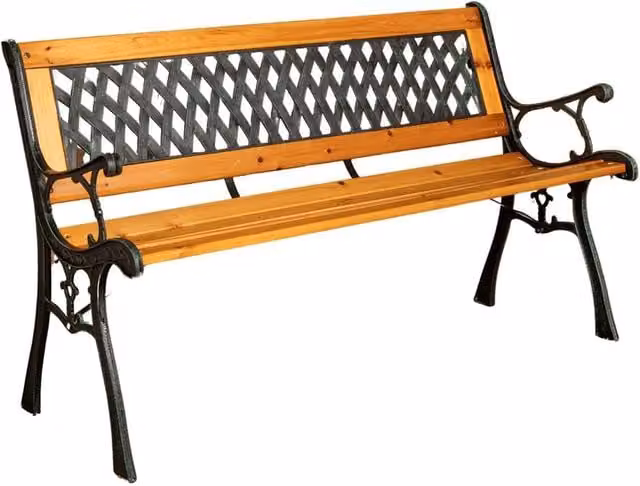 SPETLEK 2 Seater Wooden Garden Bench with Cast Iron Lattice Design in Brown – 1