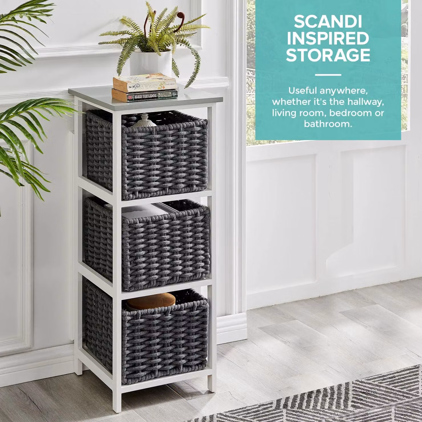 LIVIVO Habi 3 Drawer Scandi Style Wooden Storage Cabinet in Black and Grey, W/D/H: 36 x 37 x 63.5 cm – 3