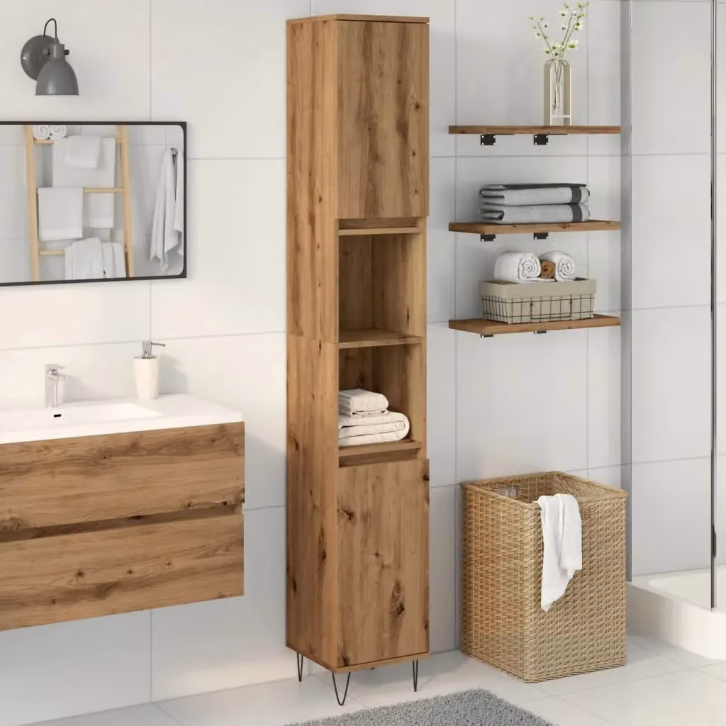 Berkfield Home Artisan Oak Bathroom Cabinet in Brown, W/D/H: 30 x 30 x 190 cm – 3