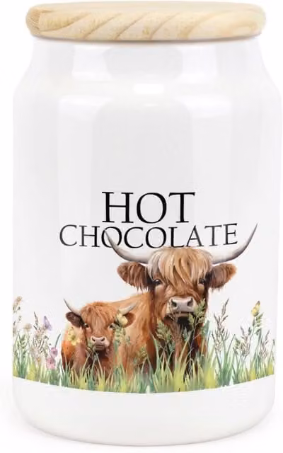 Purely Home Floral Ceramic Hot Chocolate Storage Canister in Brown and White