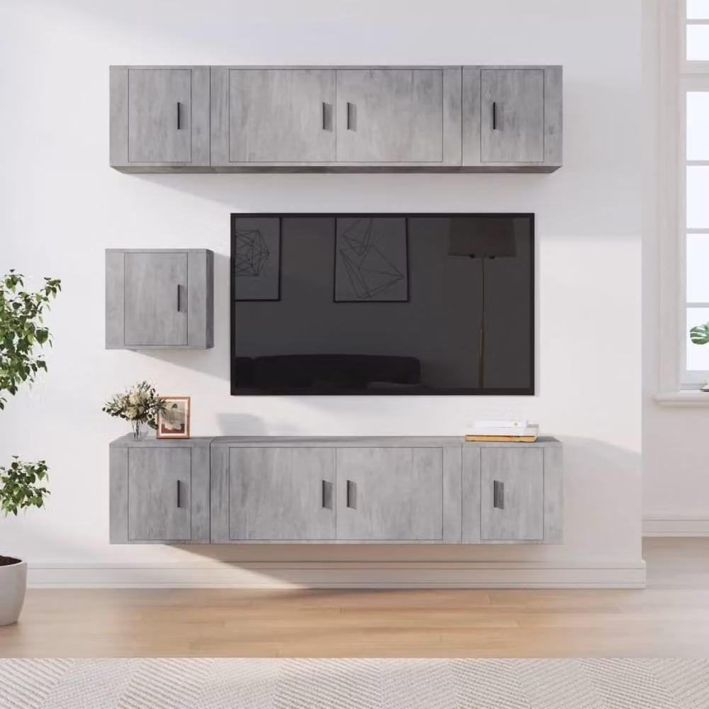 Berkfield Home 7 Piece Classic TV Cabinet Set in Concrete Grey Engineered Wood