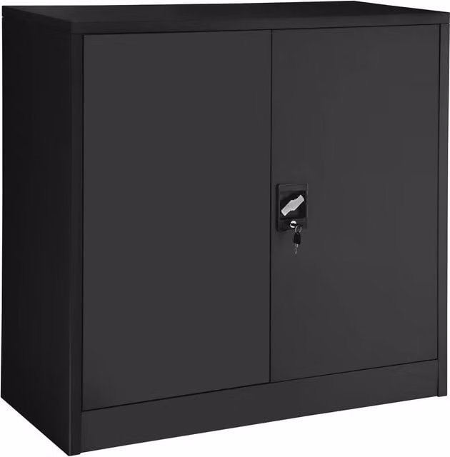 tectake Modern Metal Filing Cabinet in Black with Hinged Doors and Adjustable Shelves – 1