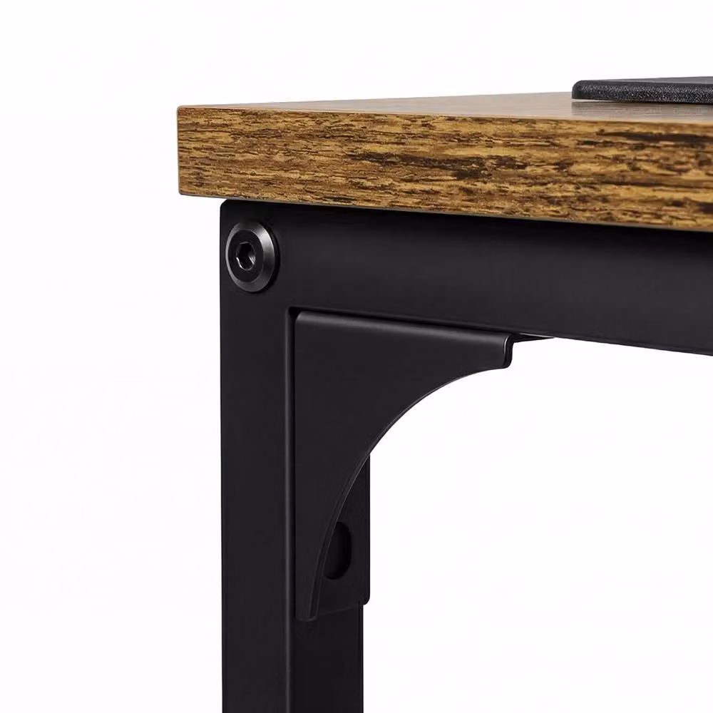 Levede Adjustable Height Slim Console Table with Power Outlet in Brown and Black – 5