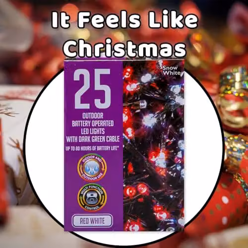 VFM e-Store Christmas String Lights with 25 Multicolour Bulbs in White and Red – 8