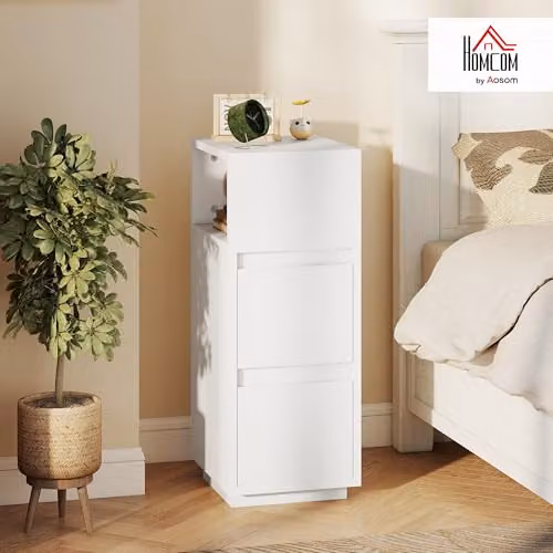 HOMCOM Slim White Modern Bedside Table, W: 30 cm, D: 25 cm, H: 65 cm – 2