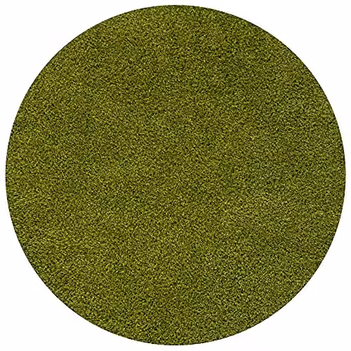 THE RUGS Green Plain Shaggy Round Rug for Living Room and Bedroom, Diameter: 120 cm – 5