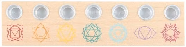 Something Different Energy Seven Chakra Wood Tealight Candle Holder in Beige