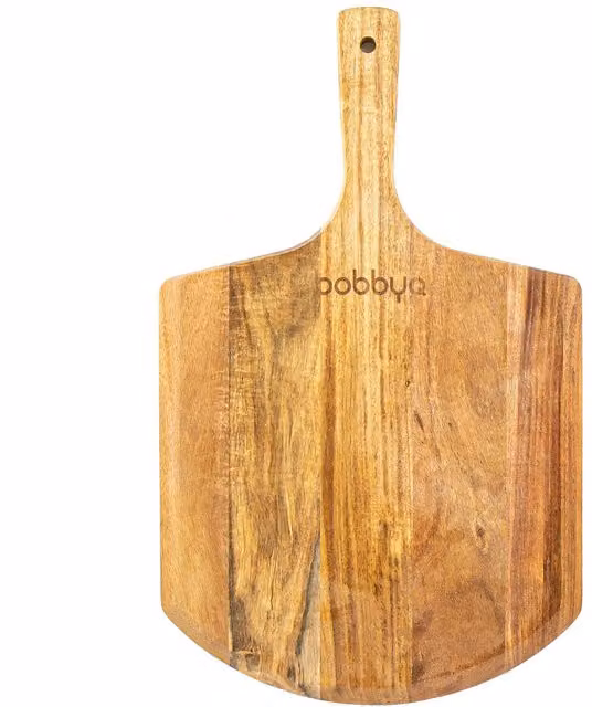 BobbyQ Round Wooden Pizza Peel with Hanging Loop, Brown, Diameter: 30 cm