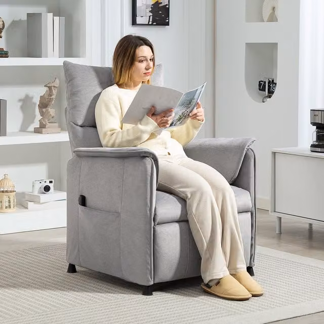 HOMCOM Grey Velvet Upholstered Electric Power Recliner Chair
