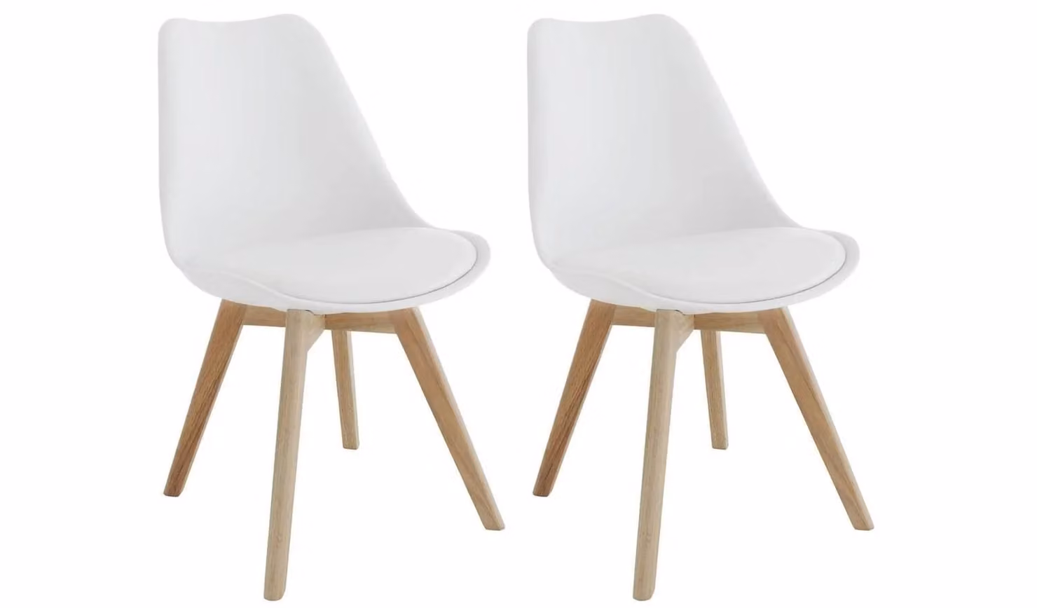 Jerry Pair of White Modern Dining Chairs with Oak Wood Legs and Synthetic Leather Upholstery