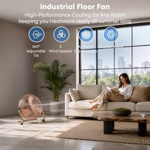 Air Pro Copper Metal Floor Fan with 3 Speed Settings and Adjustable Tilt – 2