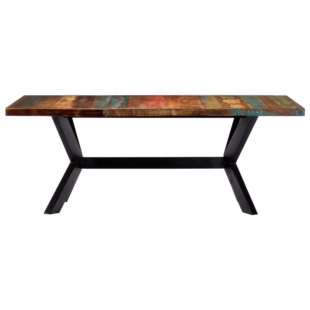 Berkfield Home Rectangular Industrial Dining Table in Multicolour Solid Reclaimed Wood, W/D/H: 200 x 100 x 75 cm – 2