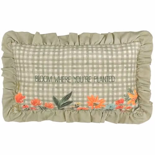 Furn Meadow Haze Floral Embroidered Ruffle Cushion in Green, W/H: 50 x 30 cm