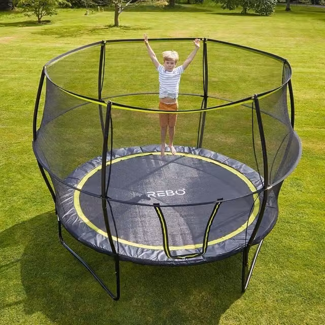 Rebo Base Jump Garden Trampoline with Halo II Safety Net Enclosure, Black, Diameter: 244 cm