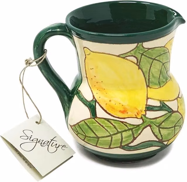 Verano Spanish Ceramics Signature Hand Painted Lemons Ceramic Small Pourer Jug, Multicolour, 0.5 l
