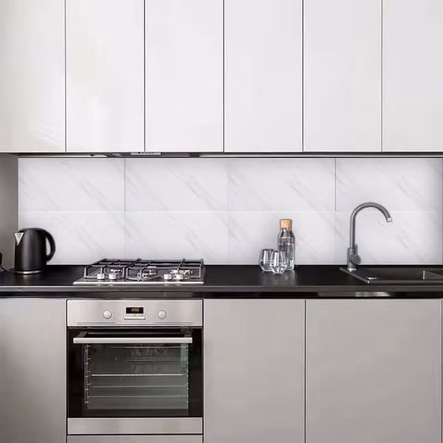 Livingandhome 10 Pack Volakas White Marble PVC Waterproof Adhesive Tile Stickers