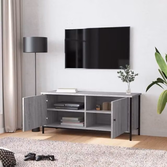 Berkfield Home TV Cabinet with Doors in Grey Sonoma, W/D/H: 102 x 35 x 45 cm – 1