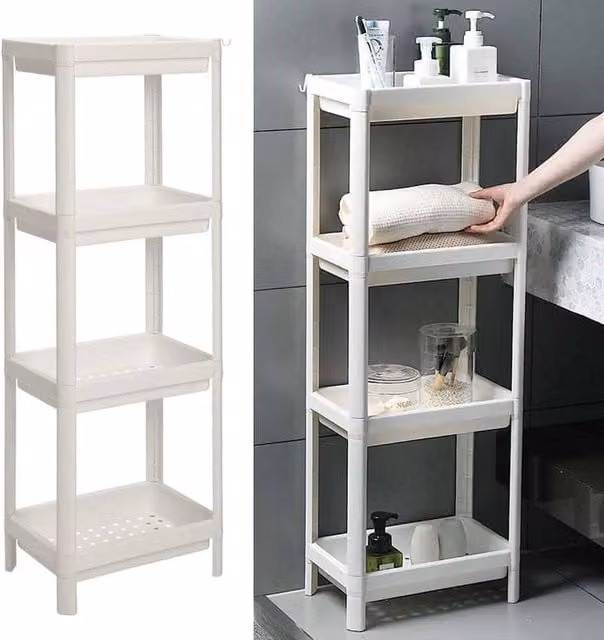 PAWNORA 4 Tier Freestanding Corner Shelf Organizer Rack in White – 1
