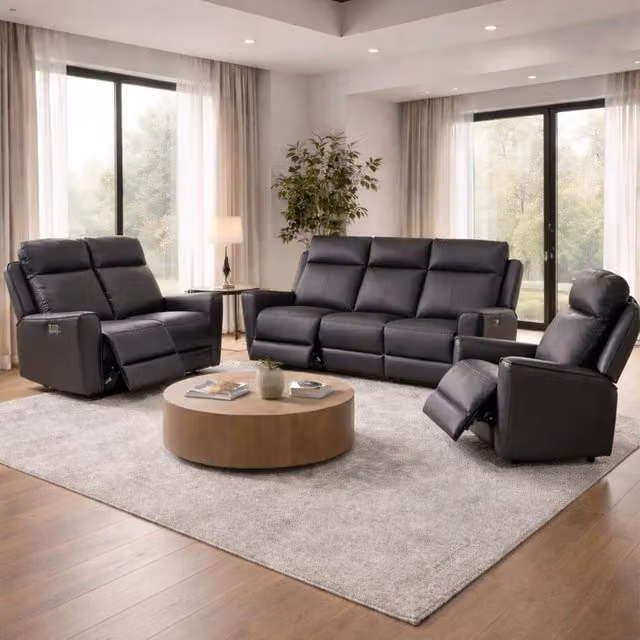 Aspire Rivington Real Leather Power Recliner 3+2+1 Sofa Set with USB Charging in Anthracite Grey – 1