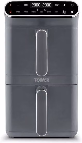 Tower T17190GRP Vortex XL Dual Stack Air Fryer in Grey with Digital Control Panel and Dual Zone Cooking – 1