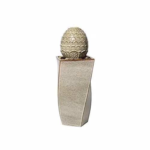 Primrose Grey Ceramic Pineapple Cascading Garden Water Feature, Height: 86 cm