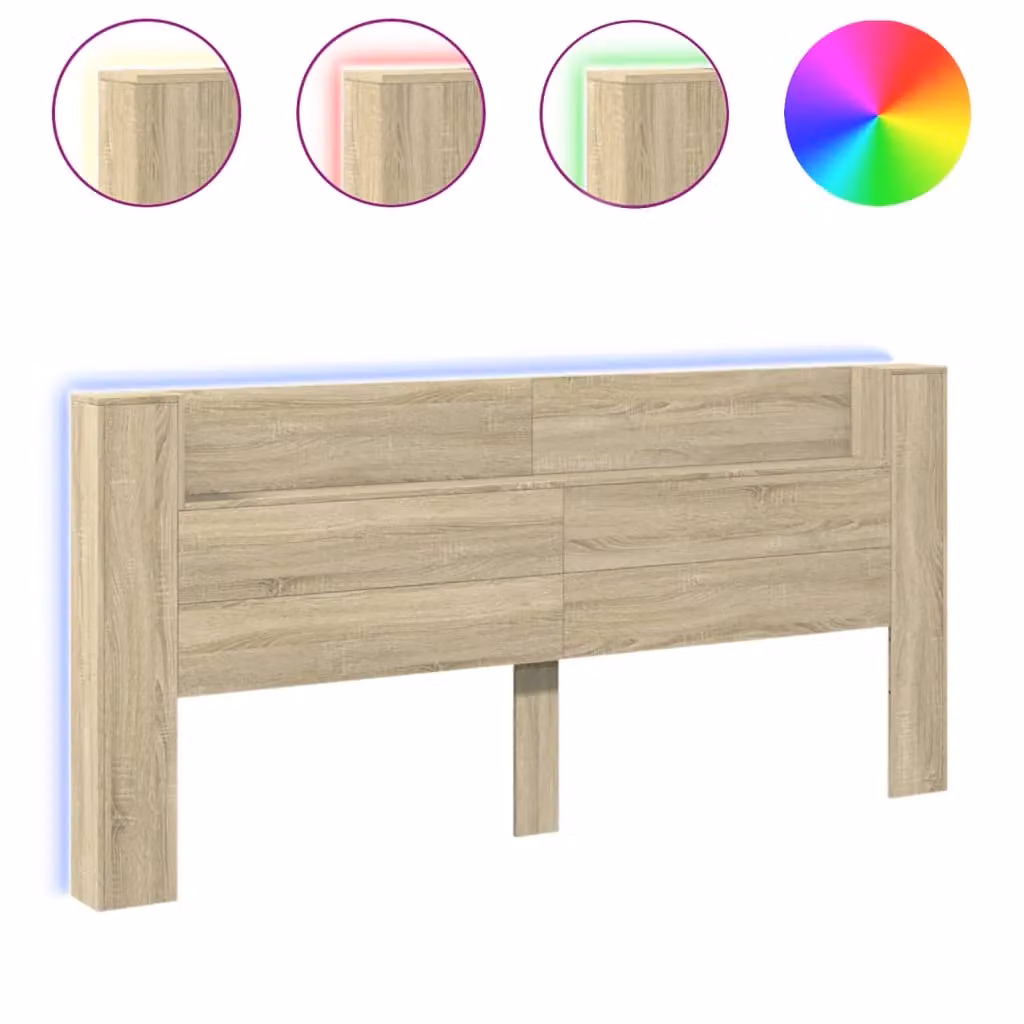 Berkfield Home LED Headboard Cabinet in Sonoma Oak Brown, W: 220 cm, D: 16.5 cm, H: 103.5 cm – 2