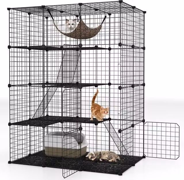 COSTWAY 4 Tier Cube Cat Cage in Black
