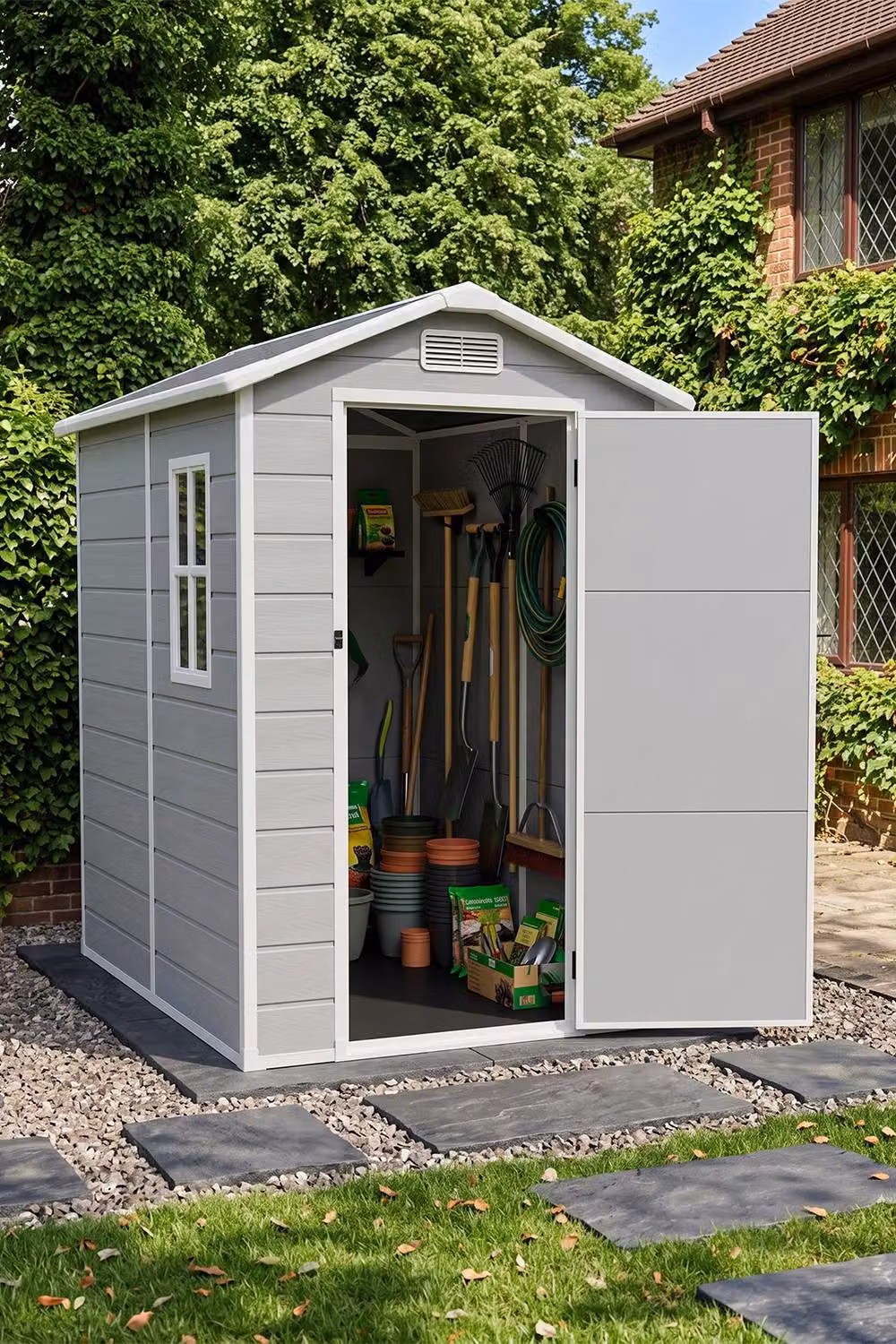 Living and Home Grey Plastic Outdoor Garden Storage Shed with Gable Roof – 2