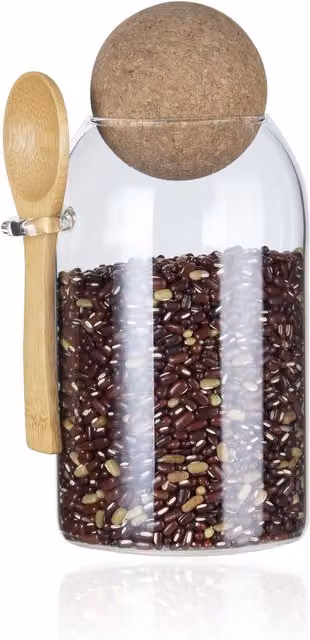 Eden & Willow Glass Storage Jar with Cork Lid and Bamboo Spoon, Transparent, 0.8 l