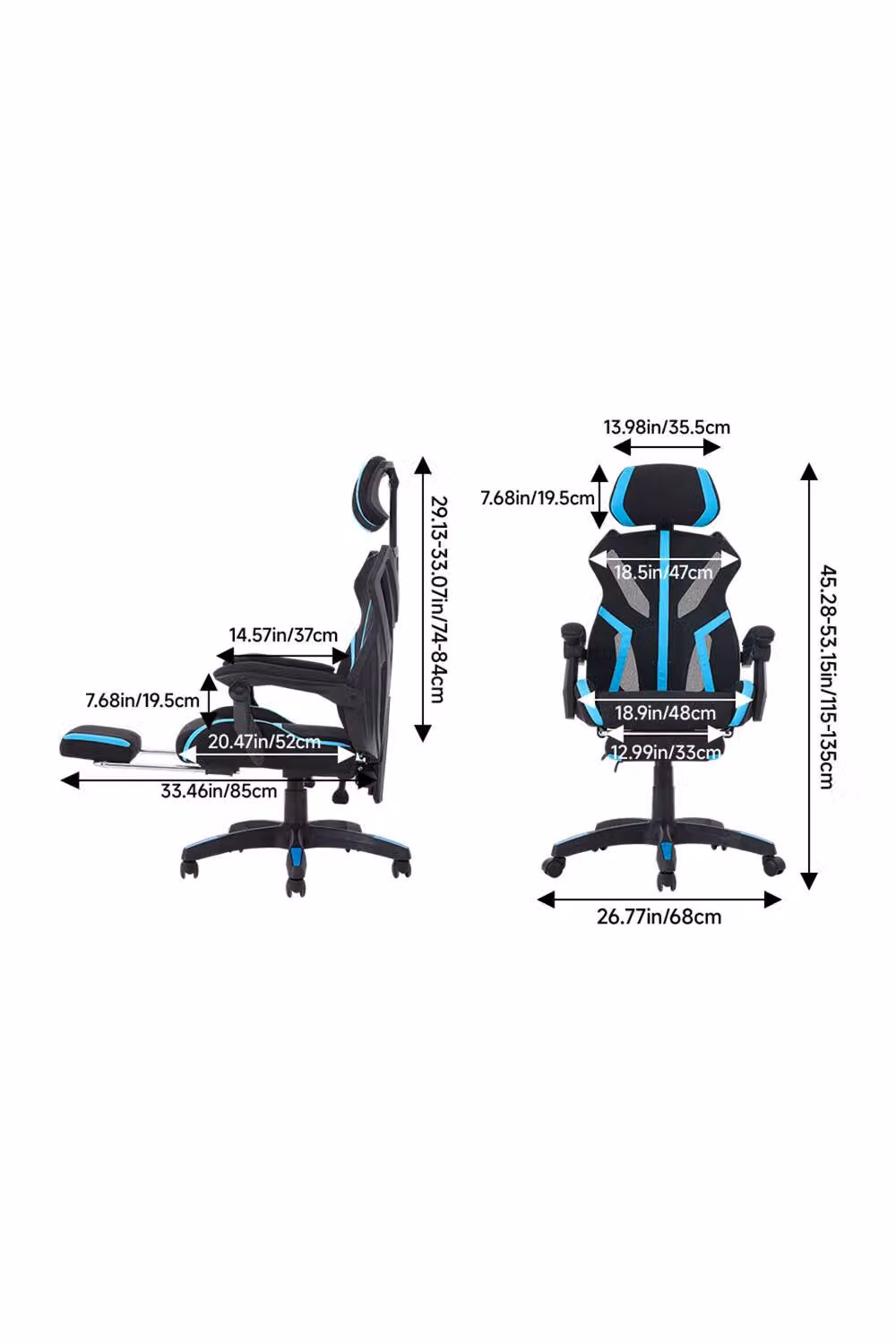 Living and Home Ergonomic High Back Gaming Office Chair with Footrest and Headrest in Blue and Black – 8