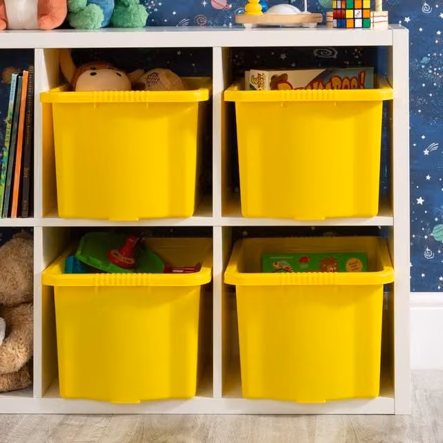 Wham Set of 4 Stackable and Solid Plastic Stack and Store Boxes, Yellow, 24 l