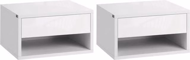 HOMCOM Set of 2 Wall Mounted Floating Bedside Tables in White High-Glossy Finish