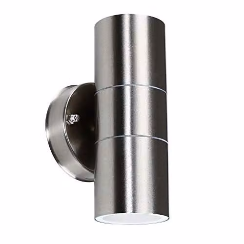 MiniSun Modern Brushed Chrome Up/Down Outdoor Security Wall Light with LED Dusk to Dawn Sensor Bulbs, 4000K Neutral White, IP44 Rated
