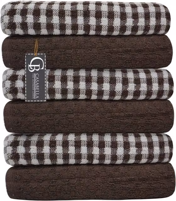 Casabella Tea Towels, Set of 6, Blue and Brown